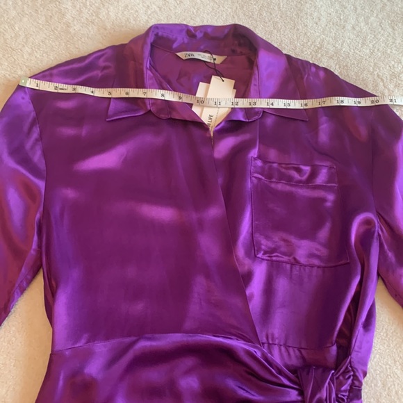 SOLD || Zara Purple Satin Effect Wrap Dress- Size L - Picture 9 of 13